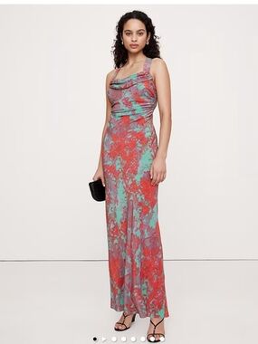 Banana republic NEW 18 Sleeveless Cowl Neck Floral Maxi Dress in Coral and Aqua
